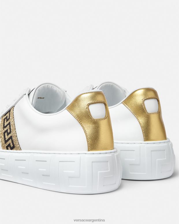 hombres Versace Oro blanco zapatillas con grecas zapato 4F6041552