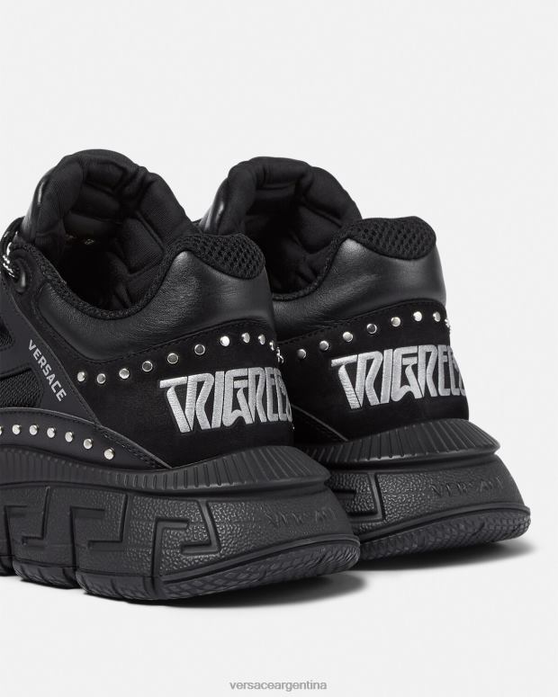 hombres Versace negro zapatillas trigreca con tachuelas zapato 4F6041544
