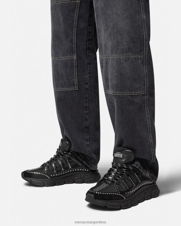 hombres Versace negro zapatillas trigreca con tachuelas zapato 4F6041544
