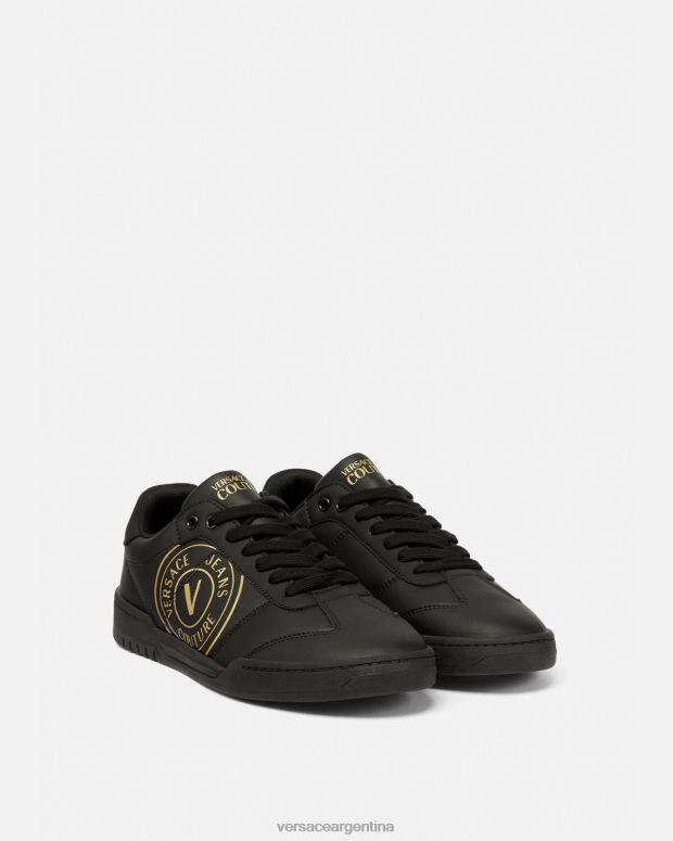 hombres Versace oro negro zapatillas brooklyn con emblema en V zapato 4F6042443