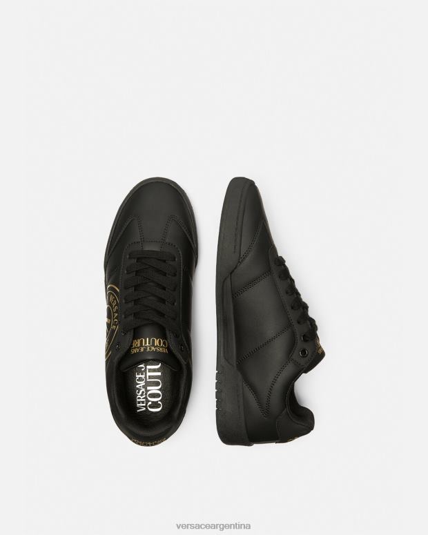 hombres Versace oro negro zapatillas brooklyn con emblema en V zapato 4F6042443