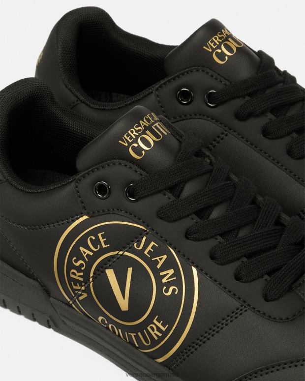 hombres Versace oro negro zapatillas brooklyn con emblema en V zapato 4F6042443