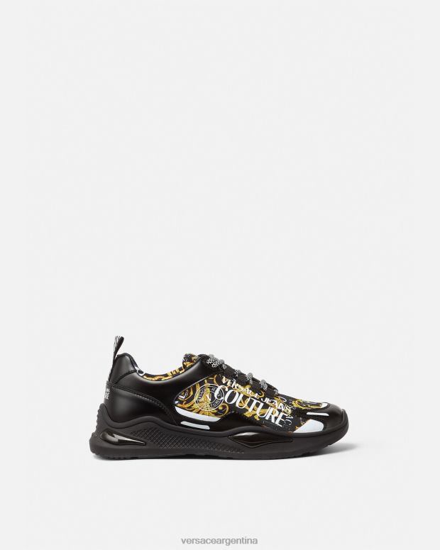 hombres Versace oro negro zapatillas de alta costura con logo Levion zapato 4F6042457
