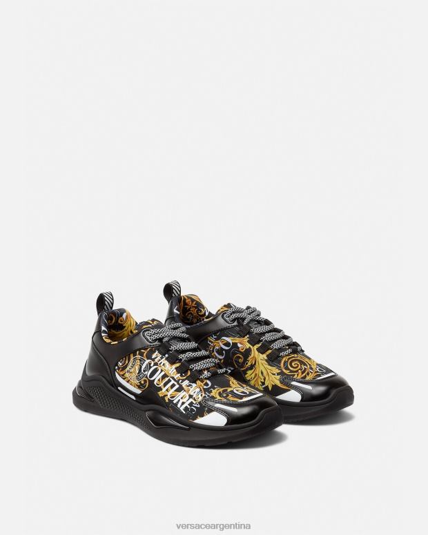 hombres Versace oro negro zapatillas de alta costura con logo Levion zapato 4F6042457
