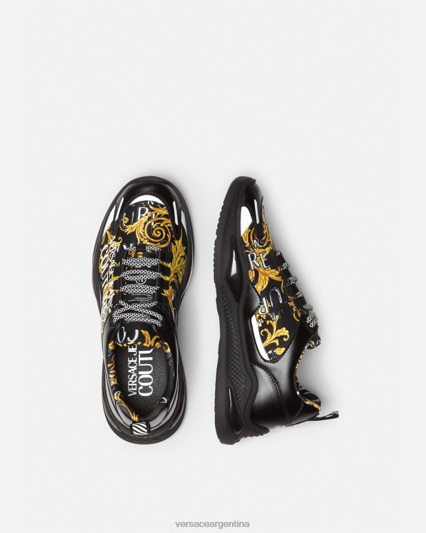 hombres Versace oro negro zapatillas de alta costura con logo Levion zapato 4F6042457