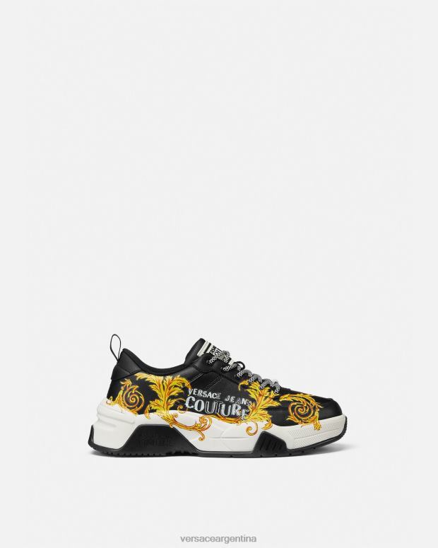 hombres Versace oro negro zapatillas de alta costura con logo Stargaze zapato 4F6042462