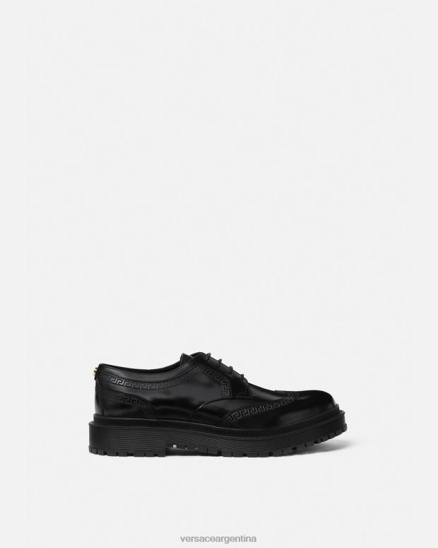 hombres Versace negro zapatos derby con greca zapato 4F6041559