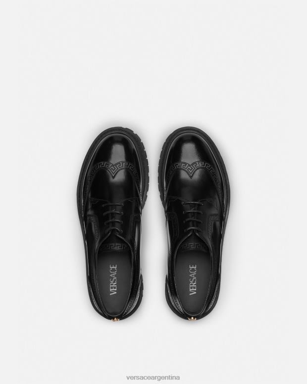 hombres Versace negro zapatos derby con greca zapato 4F6041559