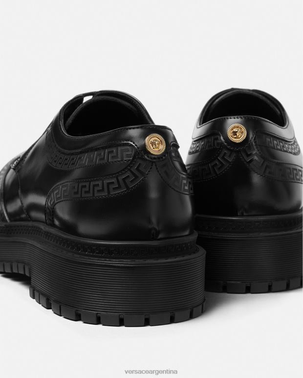 hombres Versace negro zapatos derby con greca zapato 4F6041559