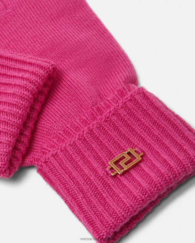 mujer Versace fucsia guantes de punto con greca accesorios 4F604876