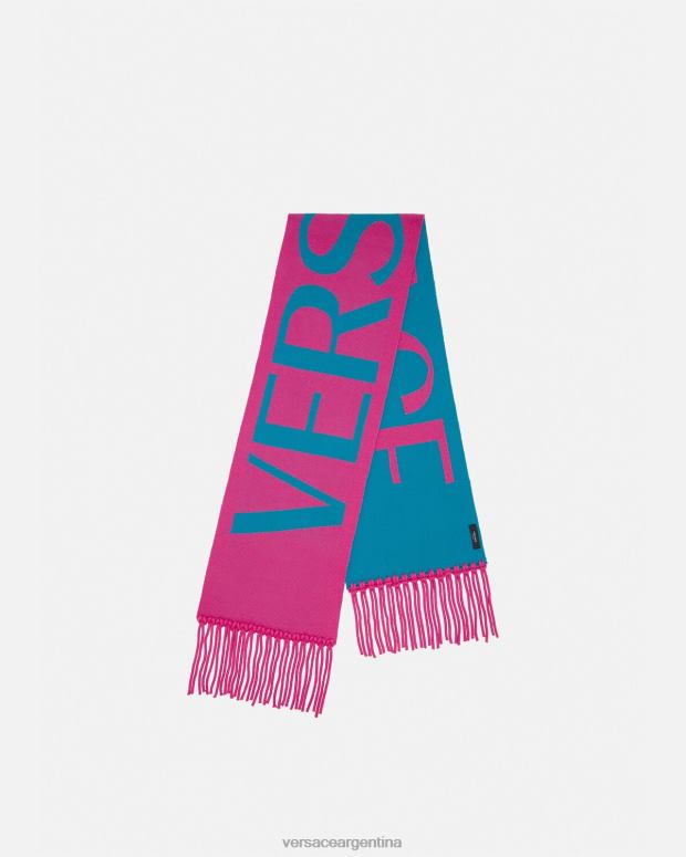 mujer Versace fucsia y azul bufanda de punto con logo en jacquard accesorios 4F604934