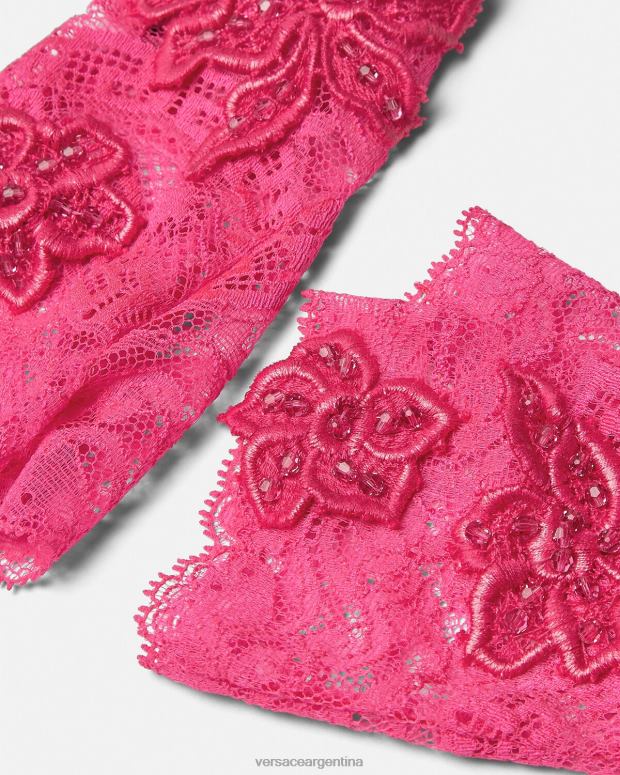 mujer Versace rosa guantes sin dedos con encaje bordado accesorios 4F604913
