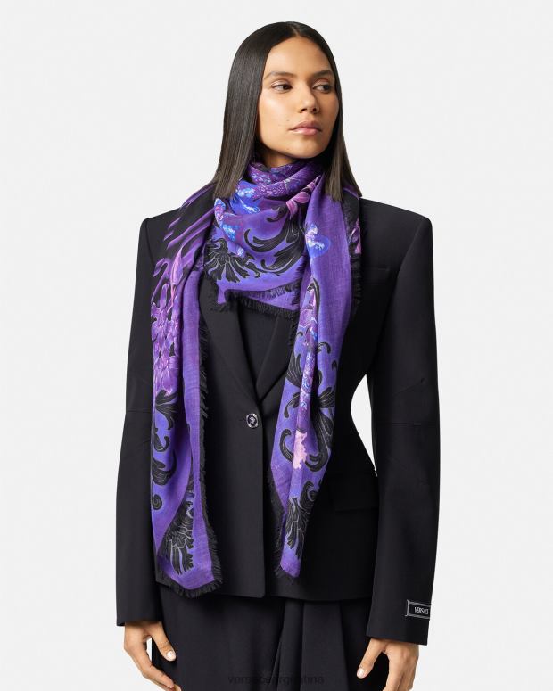 mujer Versace violeta y estampado chal orquídea barroco en mezcla de lana accesorios 4F604924