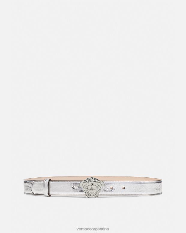 mujer Versace gris cinturón de piel metalizado la medusa accesorios 4F604519