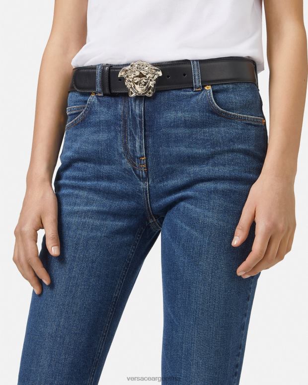 mujer Versace negro cinturón de piel de medusa accesorios 4F604526