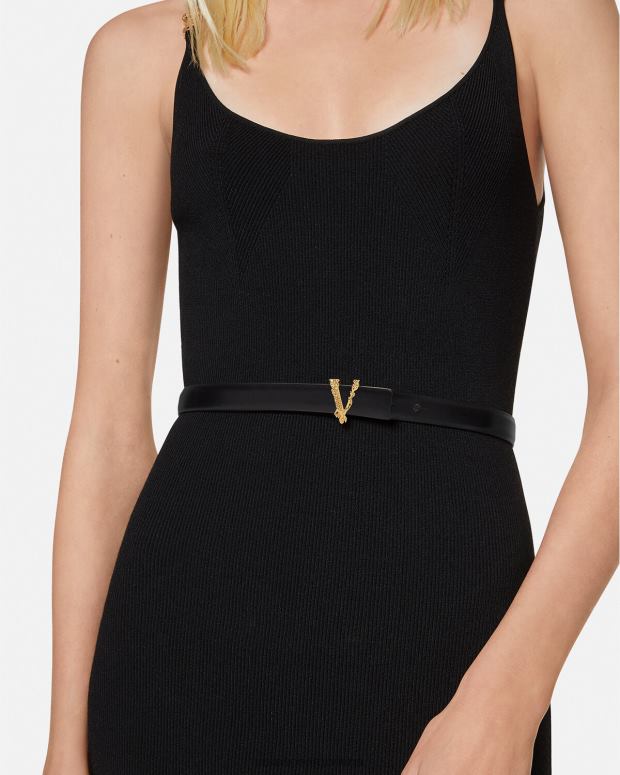 mujer Versace negro cinturón fino de cuero virtus accesorios 4F604540