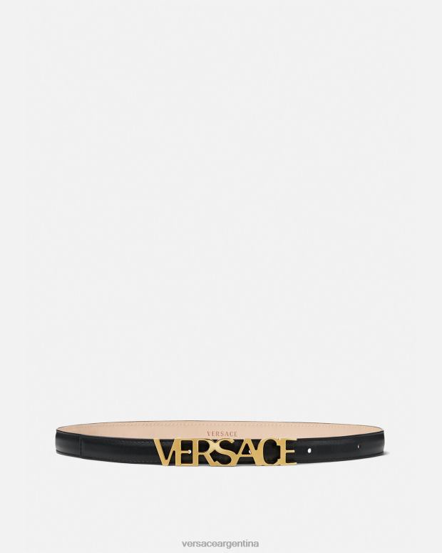 mujer Versace negro cinturón fino de piel con logo accesorios 4F604538