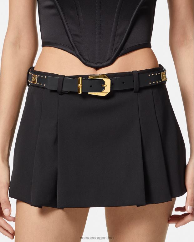 mujer Versace negro cinturón tradicional de piel con tachuelas y Medusa accesorios 4F604535