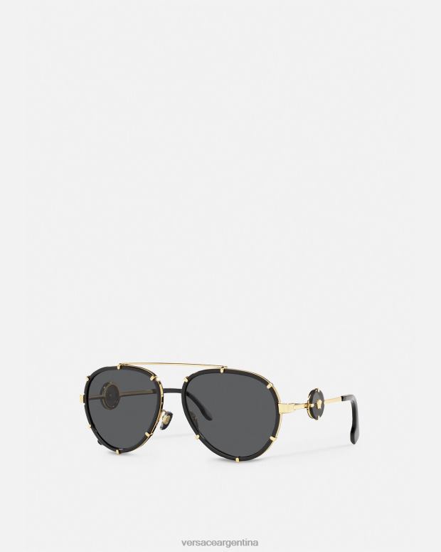 mujer Versace oro negro gafas de sol con clip estilo piloto icono vintage accesorios 4F604676