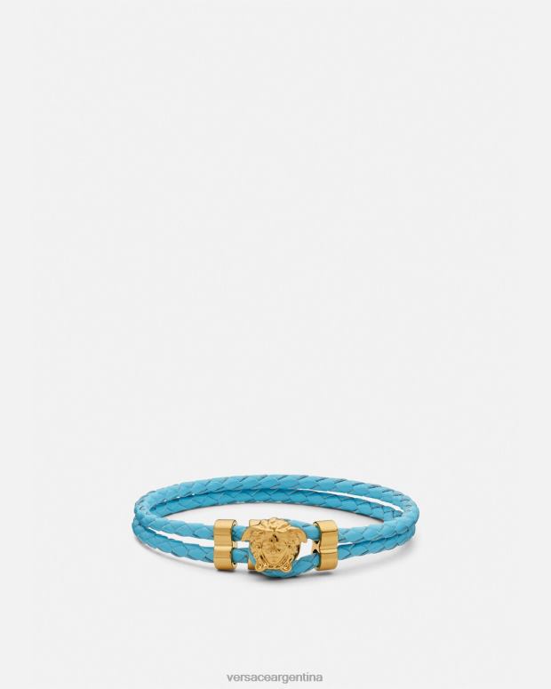 mujer Versace azul claro pulsera de cuero trenzado con medusa accesorios 4F604739