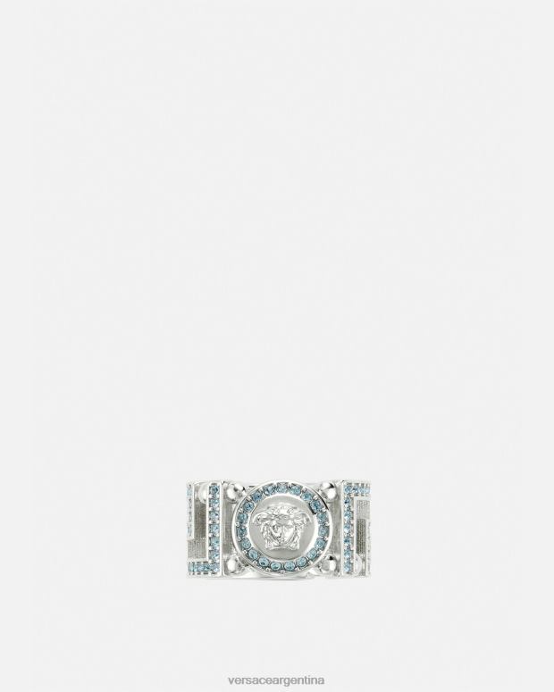 mujer Versace azul claro y metalizado anillo con medusa y greca de cristal accesorios 4F604723