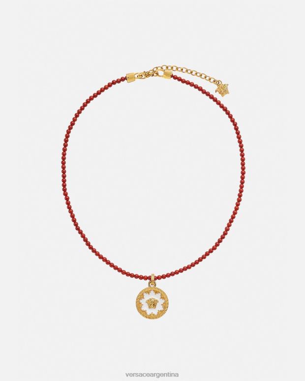mujer Versace burdeos y oro collar con placa de medusa y cuentas accesorios 4F604816