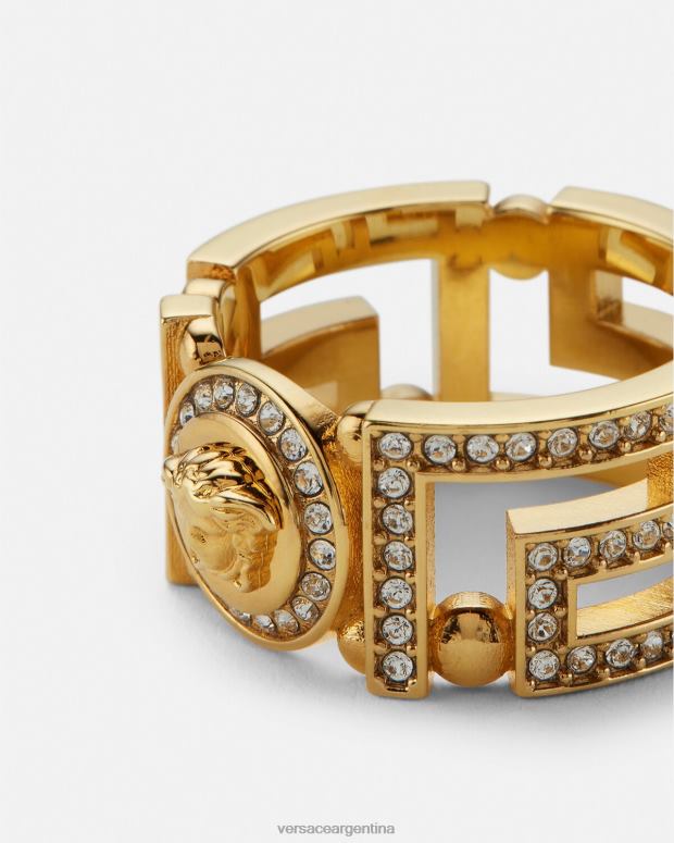 mujer Versace oro anillo con medusa y greca de cristal accesorios 4F604756