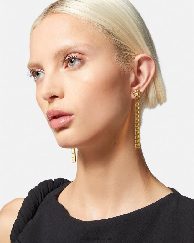 mujer Versace oro aretes colgantes con greca de medusa accesorios 4F604748