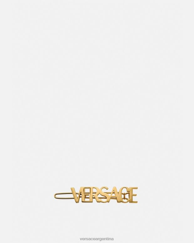 mujer Versace oro clip de pelo derecho con logo accesorios 4F604848
