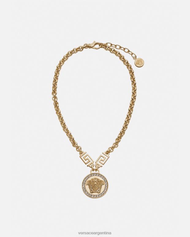 mujer Versace oro collar con greca y medusa de cristal accesorios 4F604741