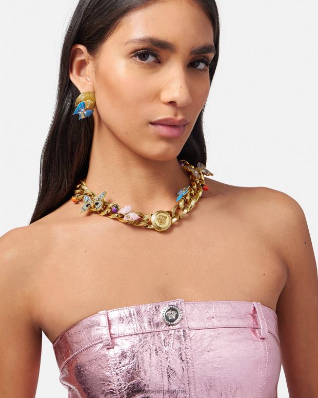 mujer Versace oro collar de cadena de mariposas de cristal accesorios 4F604713