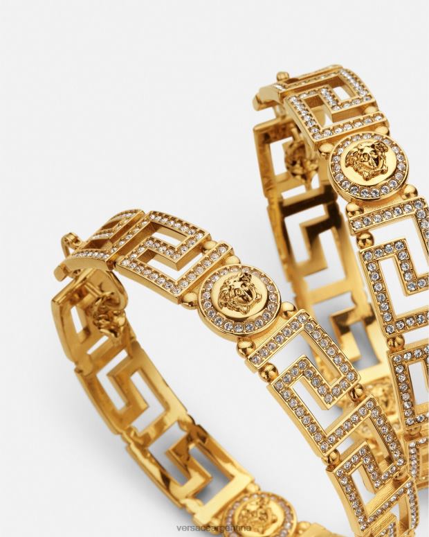 mujer Versace oro pendientes de aro con greca de cristal accesorios 4F604835