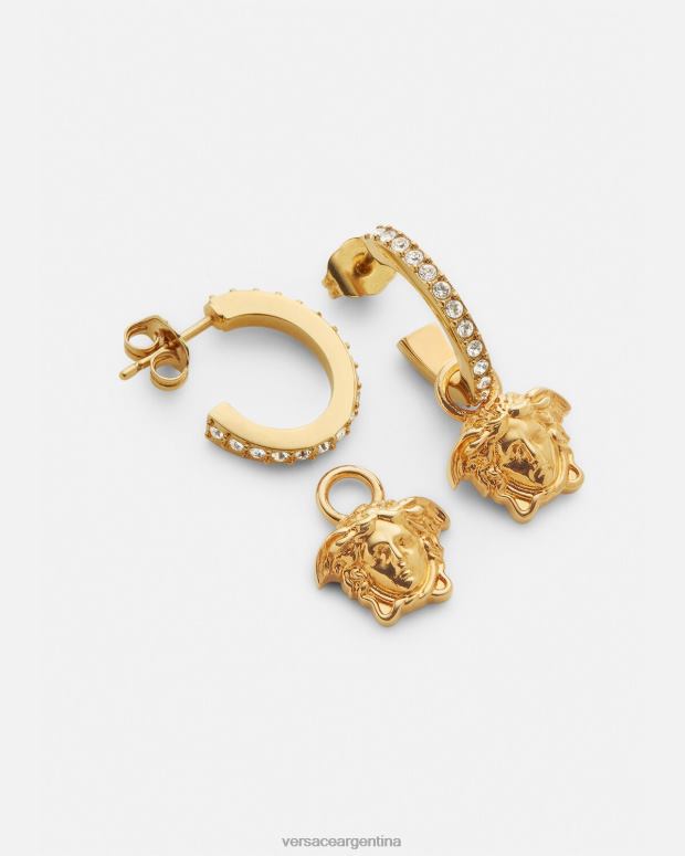 mujer Versace oro pendientes de aro con medusa de cristal accesorios 4F604788