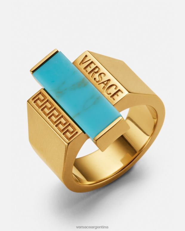 mujer Versace oro y turquesa anillo con piedras preciosas de turquesa y greca accesorios 4F604721