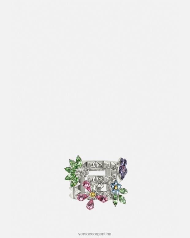 mujer Versace plata anillo de flor de cristal accesorios 4F604850