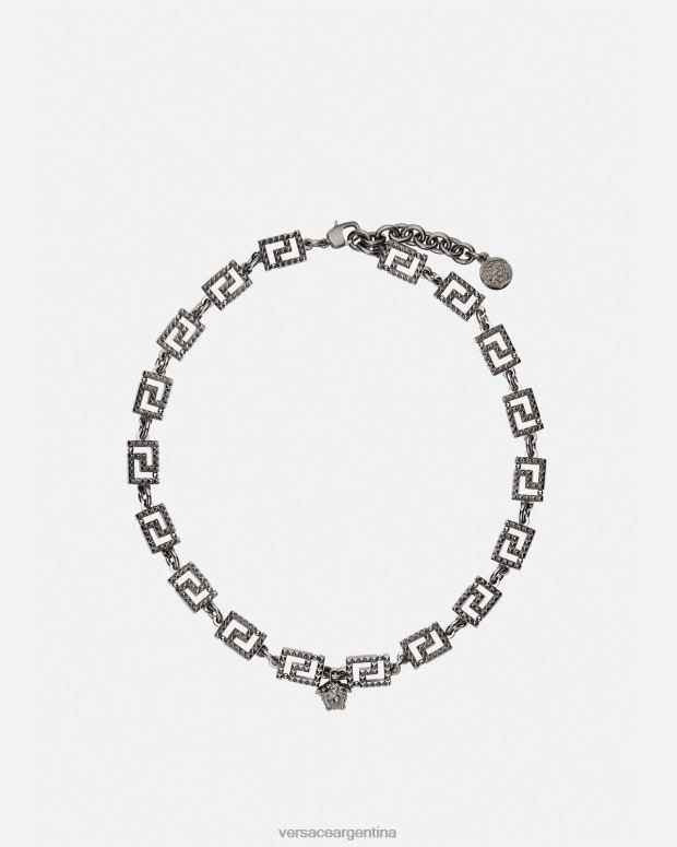 mujer Versace plata collar con greca y tachuelas accesorios 4F604764