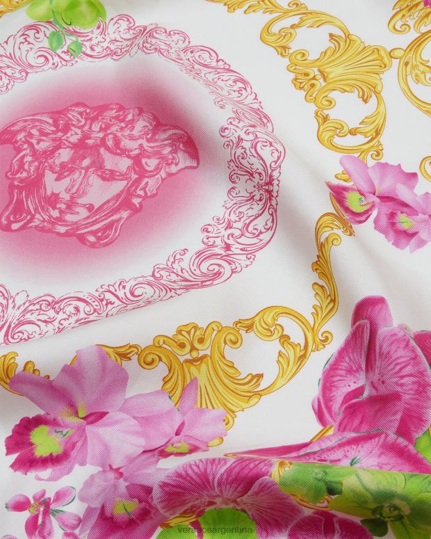 mujer Versace blanco y estampado fular de seda grande orquídea medusa accesorios 4F604930