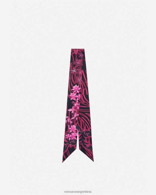 mujer Versace fucsia y estampado corbata tipo fular de seda barroco con orquídeas accesorios 4F604922