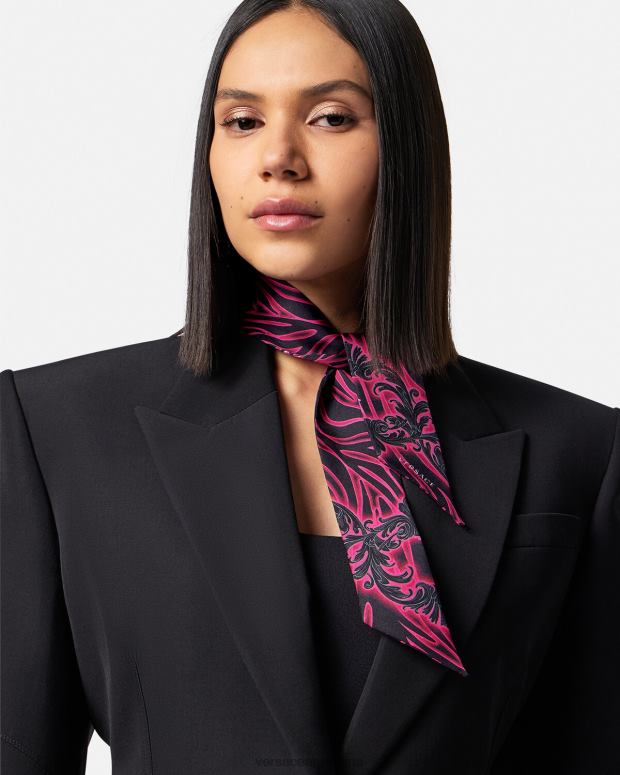 mujer Versace fucsia y estampado corbata tipo fular de seda barroco con orquídeas accesorios 4F604922