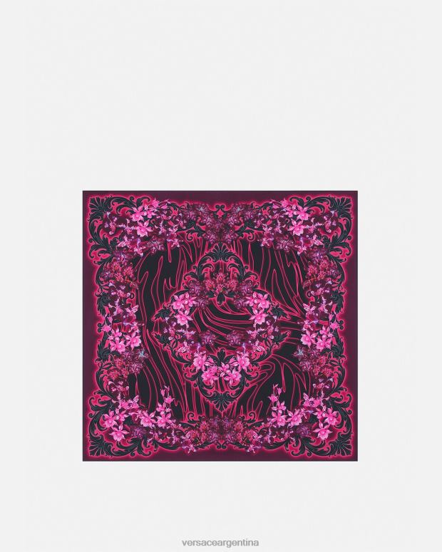 mujer Versace fucsia y estampado fular de seda barroco orquídea accesorios 4F604920