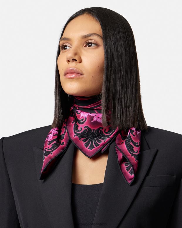 mujer Versace fucsia y estampado fular de seda barroco orquídea accesorios 4F604920