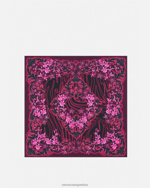 mujer Versace fucsia y estampado fular grande de seda barroco orquídea accesorios 4F604918