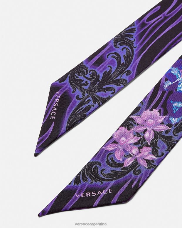 mujer Versace violeta y estampado corbata tipo fular de seda barroco con orquídeas accesorios 4F604923