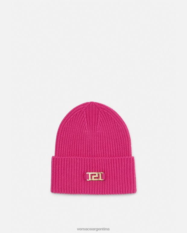 mujer Versace fucsia gorro de canalé con greca accesorios 4F604877