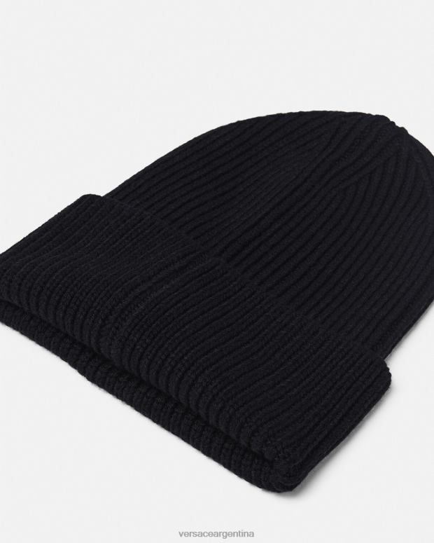 mujer Versace negro gorro de canalé con imperdible accesorios 4F604882