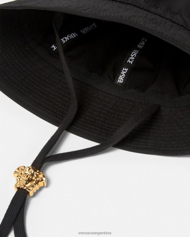 mujer Versace negro sombrero de pescador con medusa accesorios 4F6041700