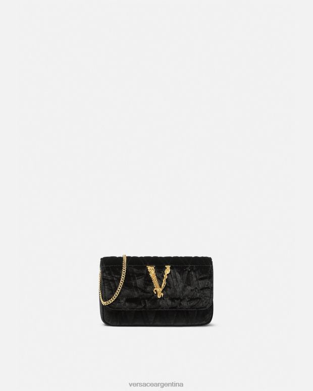 mujer Versace negro bolso mini virtus de terciopelo bolsas 4F604377