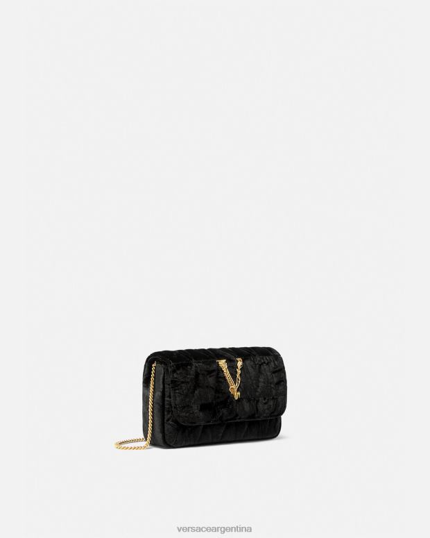 mujer Versace negro bolso mini virtus de terciopelo bolsas 4F604377