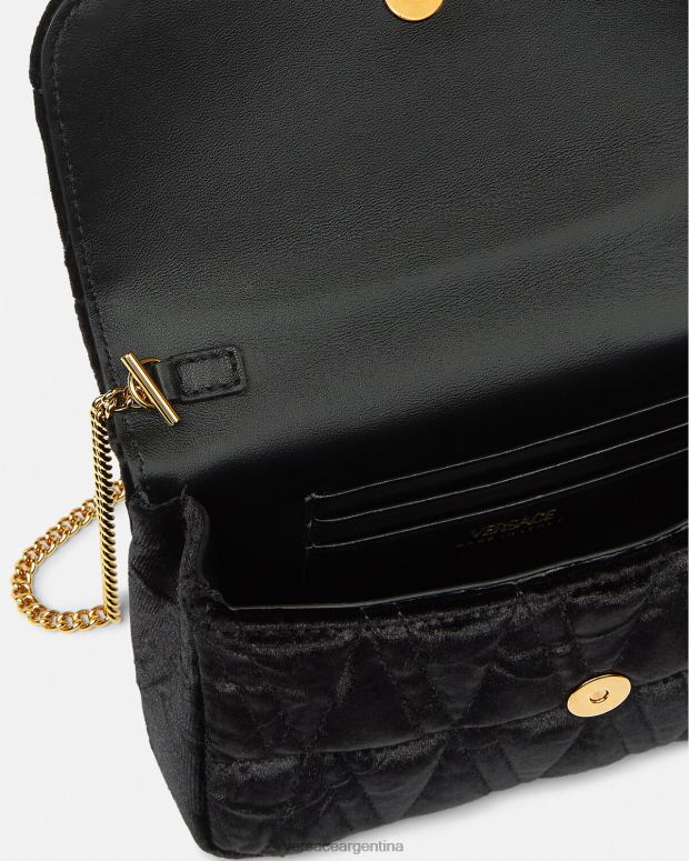 mujer Versace negro bolso mini virtus de terciopelo bolsas 4F604377