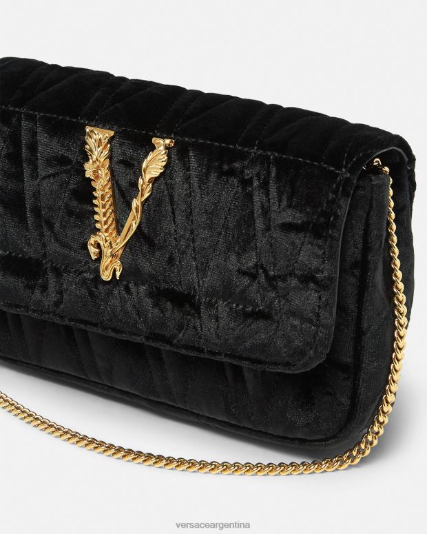 mujer Versace negro bolso mini virtus de terciopelo bolsas 4F604377
